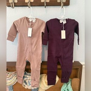 2 Jamie Kay Pima Cotton Fold Over Feet Onesies 6-12 Month NWT